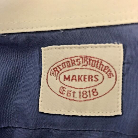 Brooks Brothers Shirt Men's L/XL Blue Button Up White Collar French Cuff Shirt - Picture 10 of 10